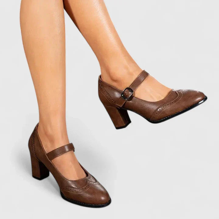 Venetia | Women's Mary Jane Block Heel Shoes - Brown - Image 1