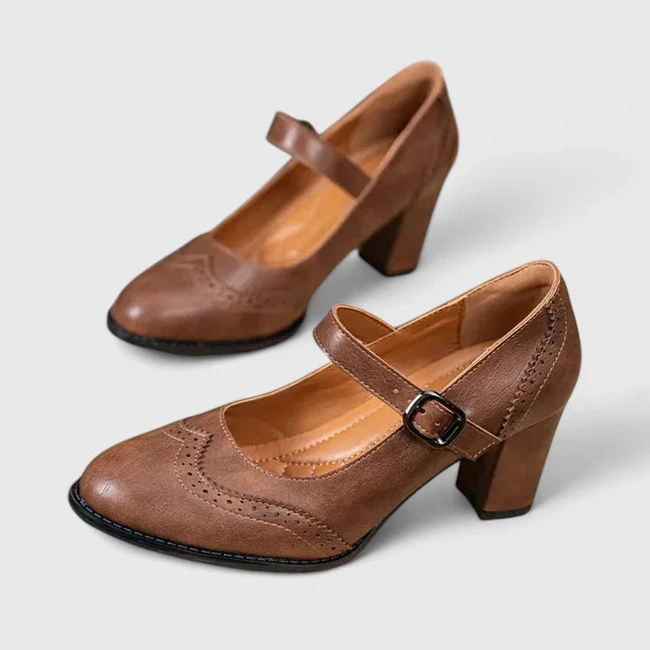 Venetia | Women's Mary Jane Block Heel Shoes - Brown - Image 2