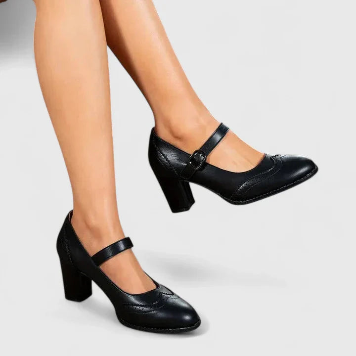 Venetia | Women's Mary Jane Block Heel Shoes - Brown - Image 3