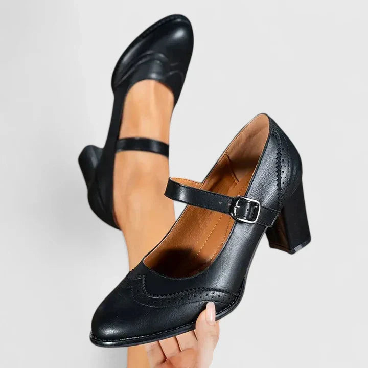 Venetia | Women's Mary Jane Block Heel Shoes - Brown - Image 4