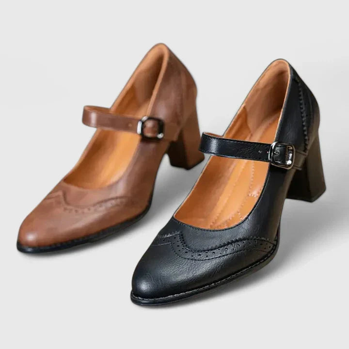 Venetia | Women's Mary Jane Block Heel Shoes - Brown - Image 7