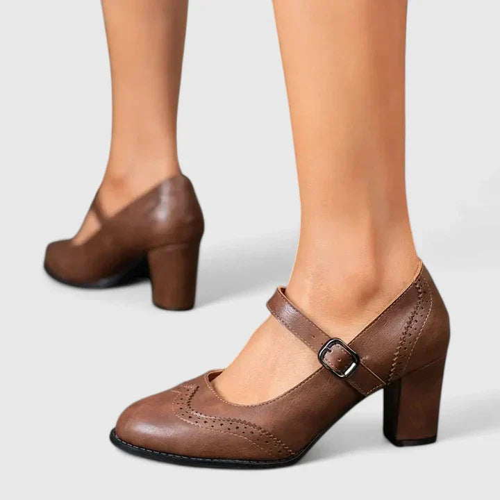 Venetia | Women's Mary Jane Block Heel Shoes - Brown - Image 8