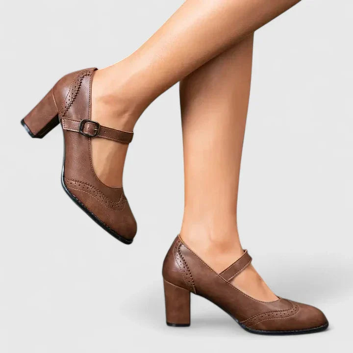 Venetia | Women's Mary Jane Block Heel Shoes - Brown - Image 9