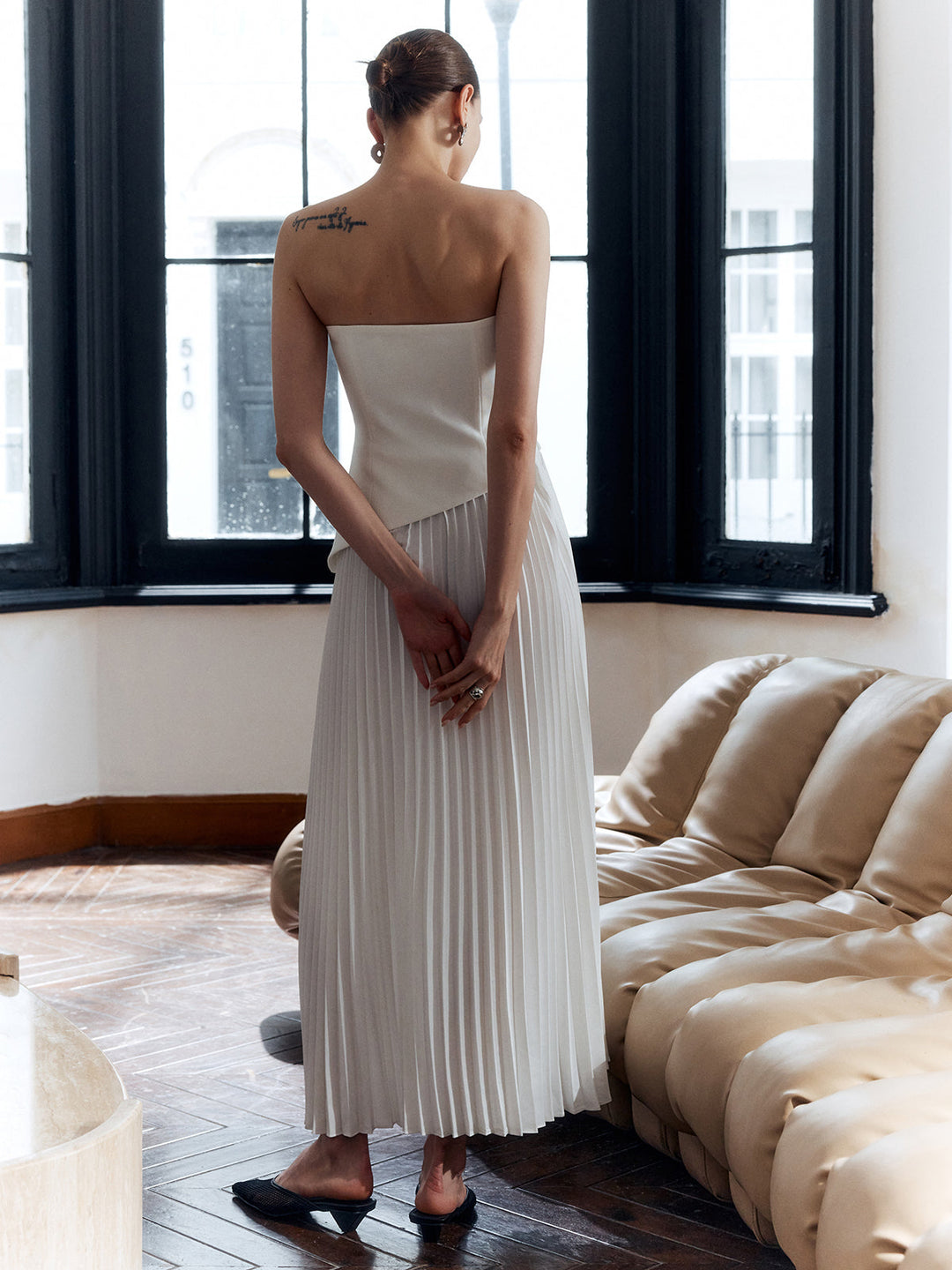 Vennora | Women's Strapless Pleated Maxi Dress - White - Image 2