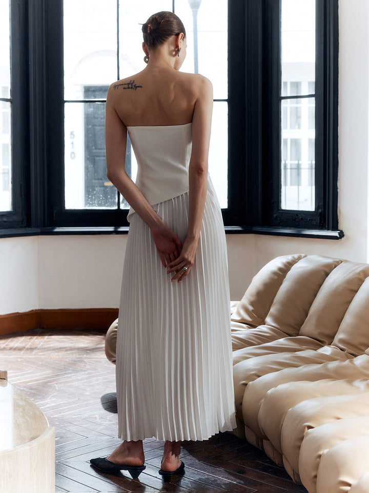 Vennora | Women's Strapless Pleated Maxi Dress - White - Image 2