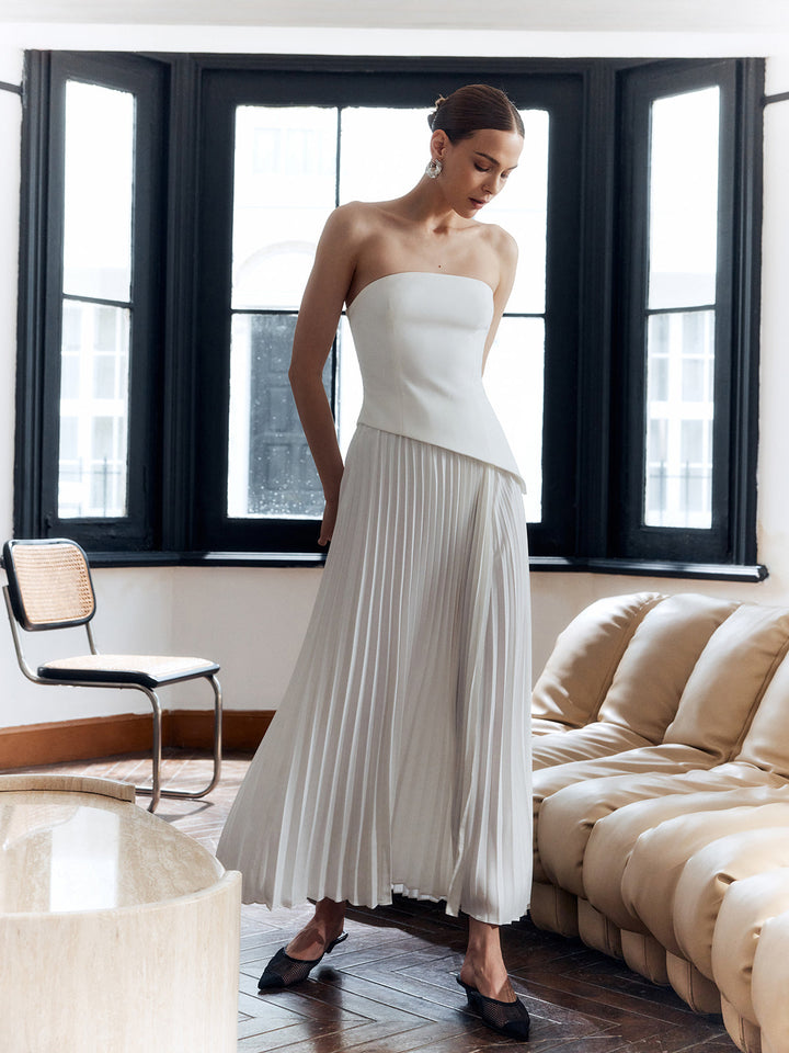 Vennora | Women's Strapless Pleated Maxi Dress - White - Image 5