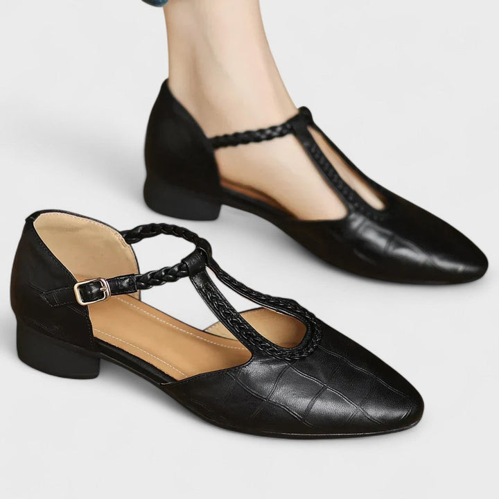 Verdine | Women's Orthopedic T-Bar Leather Flat Shoes - Dark Brown - Image 4