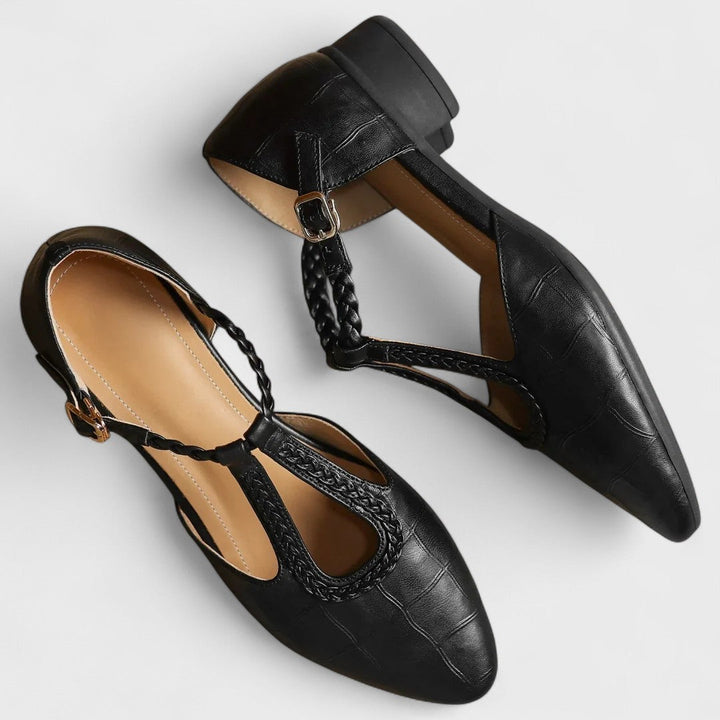 Verdine | Women's Orthopedic T-Bar Leather Flat Shoes - Dark Brown - Image 5