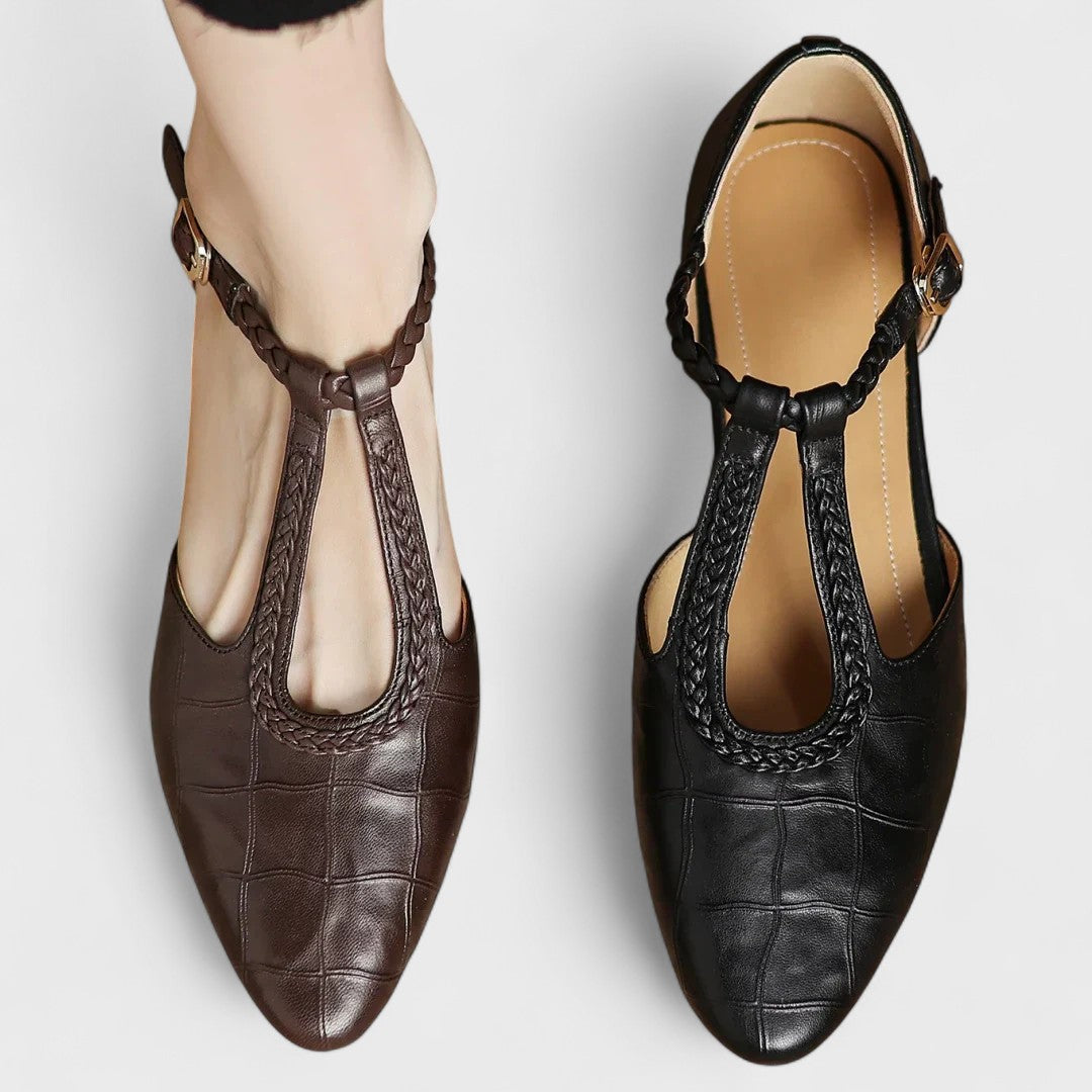 Verdine | Women's Orthopedic T-Bar Leather Flat Shoes - Dark Brown - Image 7