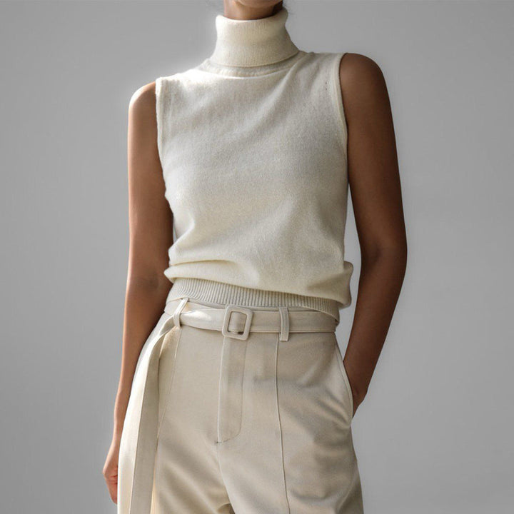 Verity | Women's Sleeveless Turtleneck Sweater - Beige - Image 1