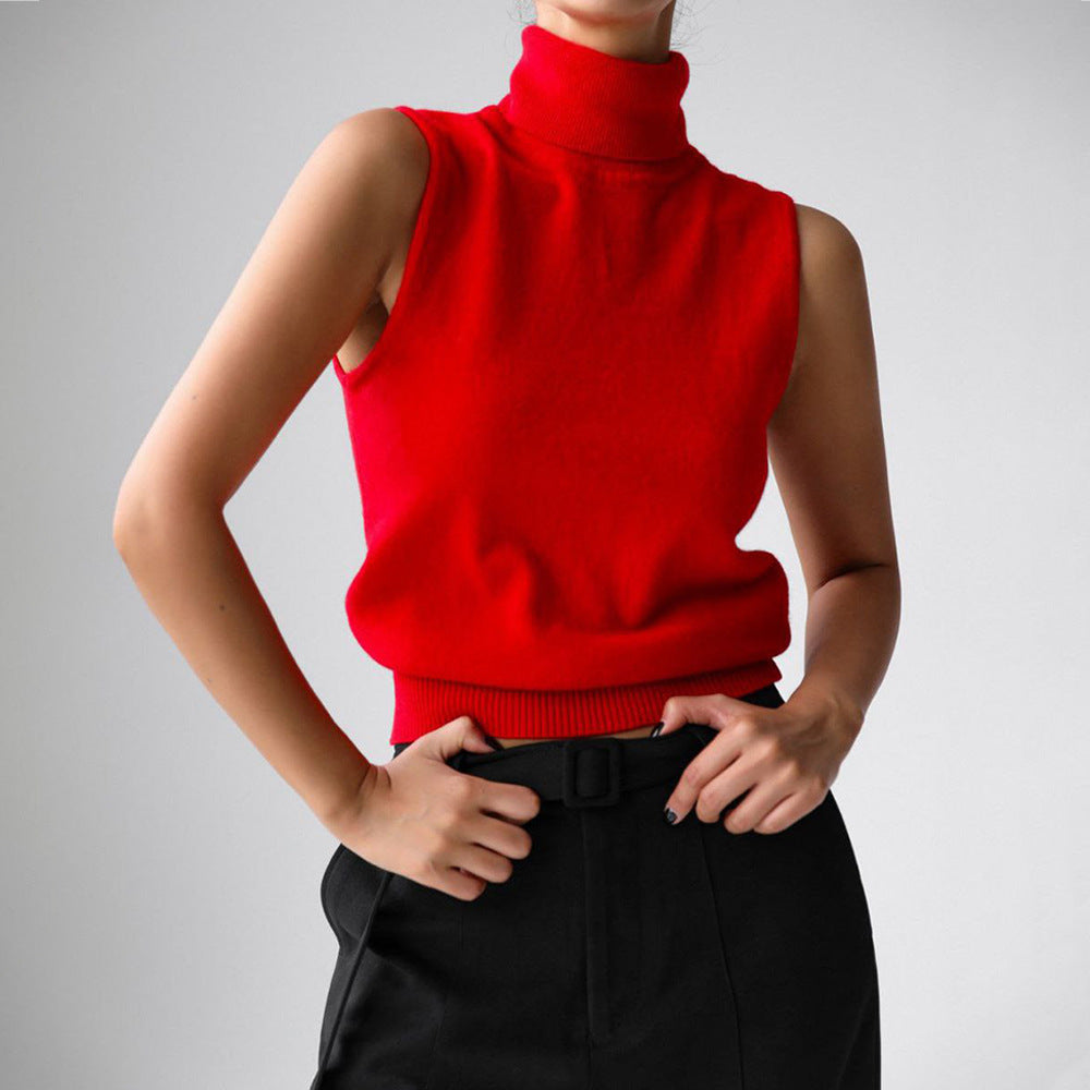 Verity | Women's Sleeveless Turtleneck Sweater - Beige - Image 2
