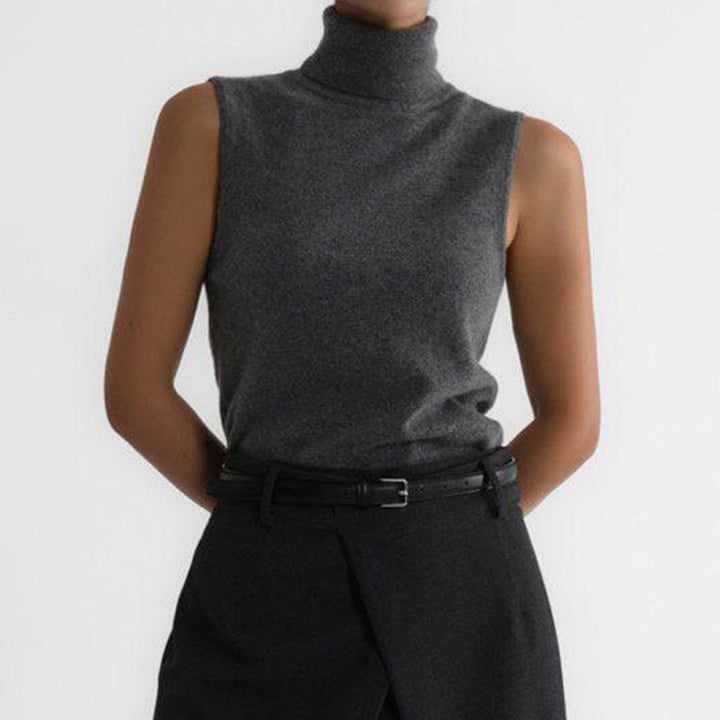 Verity | Women's Sleeveless Turtleneck Sweater - Beige - Image 3