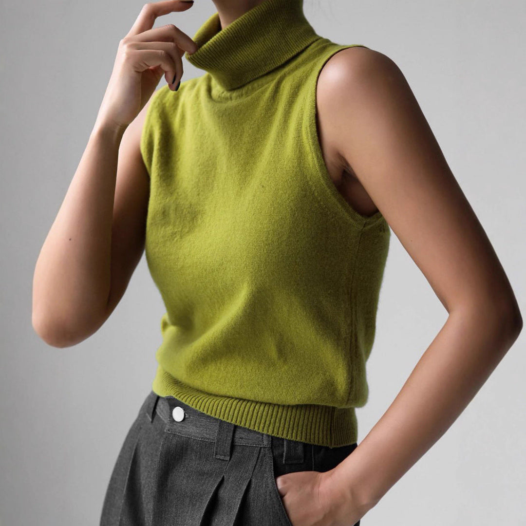 Verity | Women's Sleeveless Turtleneck Sweater - Beige - Image 4