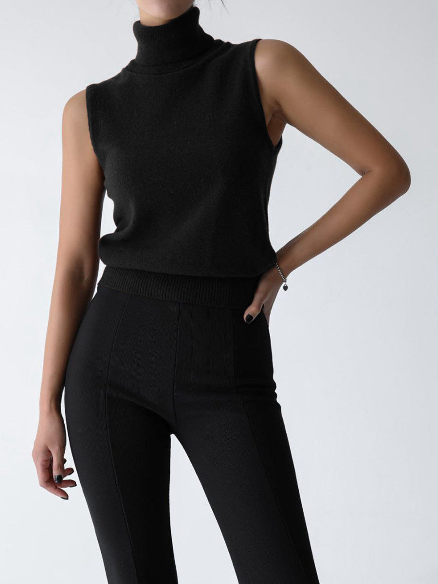Verity | Women's Sleeveless Turtleneck Sweater - Beige - Image 5