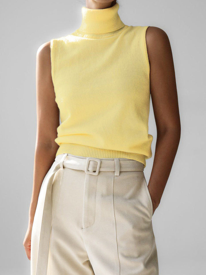 Verity | Women's Sleeveless Turtleneck Sweater - Beige - Image 6