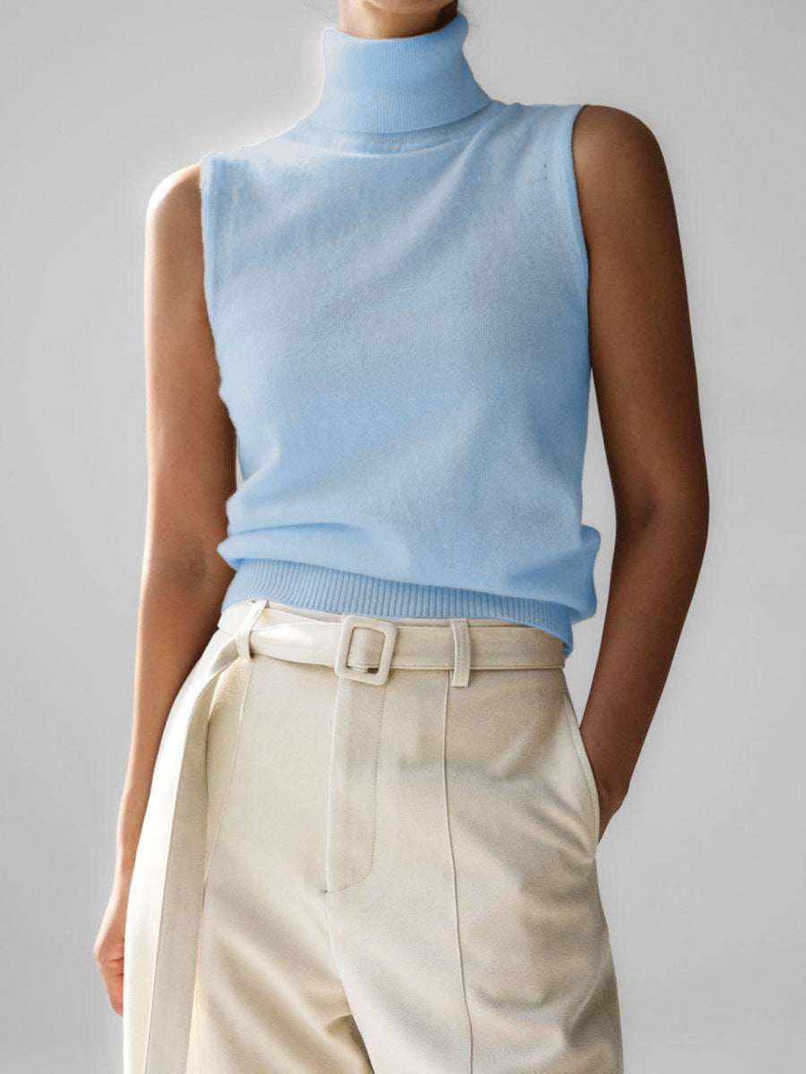 Verity | Women's Sleeveless Turtleneck Sweater - Beige - Image 7
