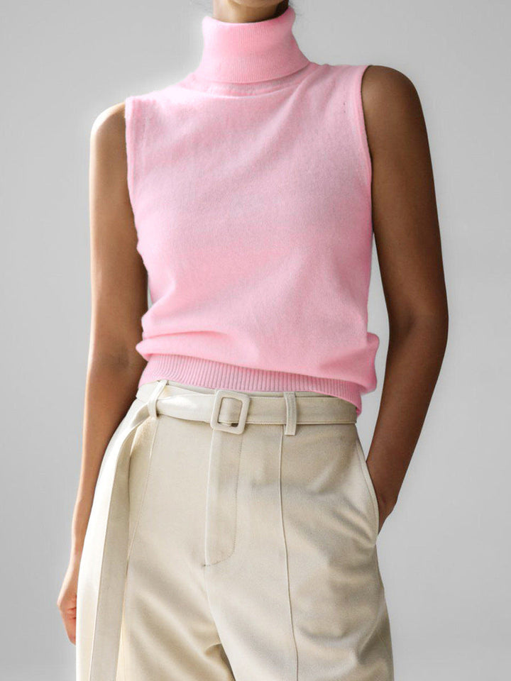 Verity | Women's Sleeveless Turtleneck Sweater - Beige - Image 8