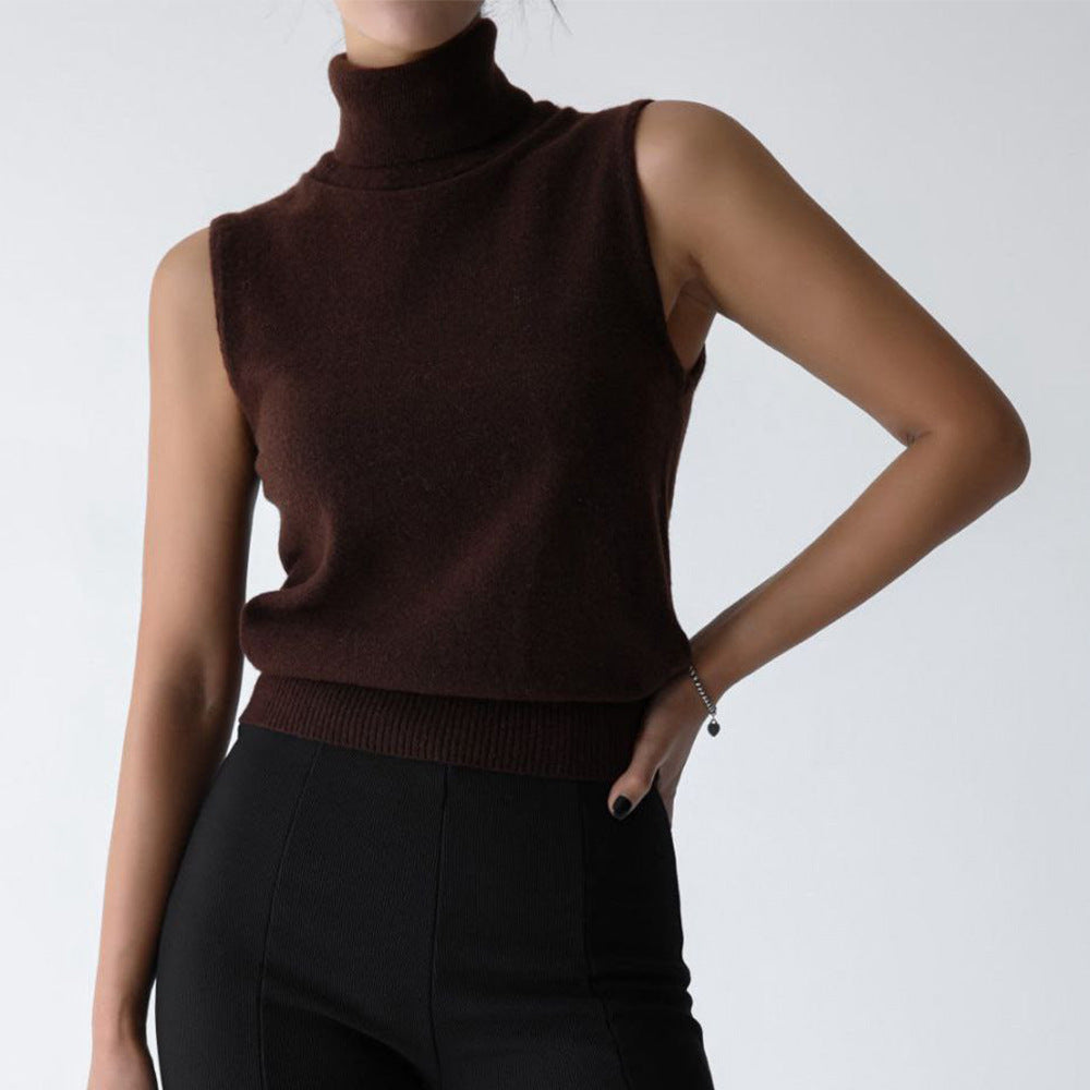 Verity | Women's Sleeveless Turtleneck Sweater - Beige - Image 9