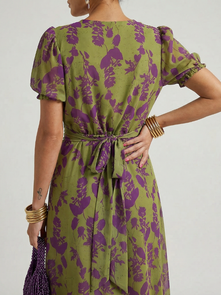 Vervaine | Women's Floral Midi Wrap Dress - Olive Green - Image 4