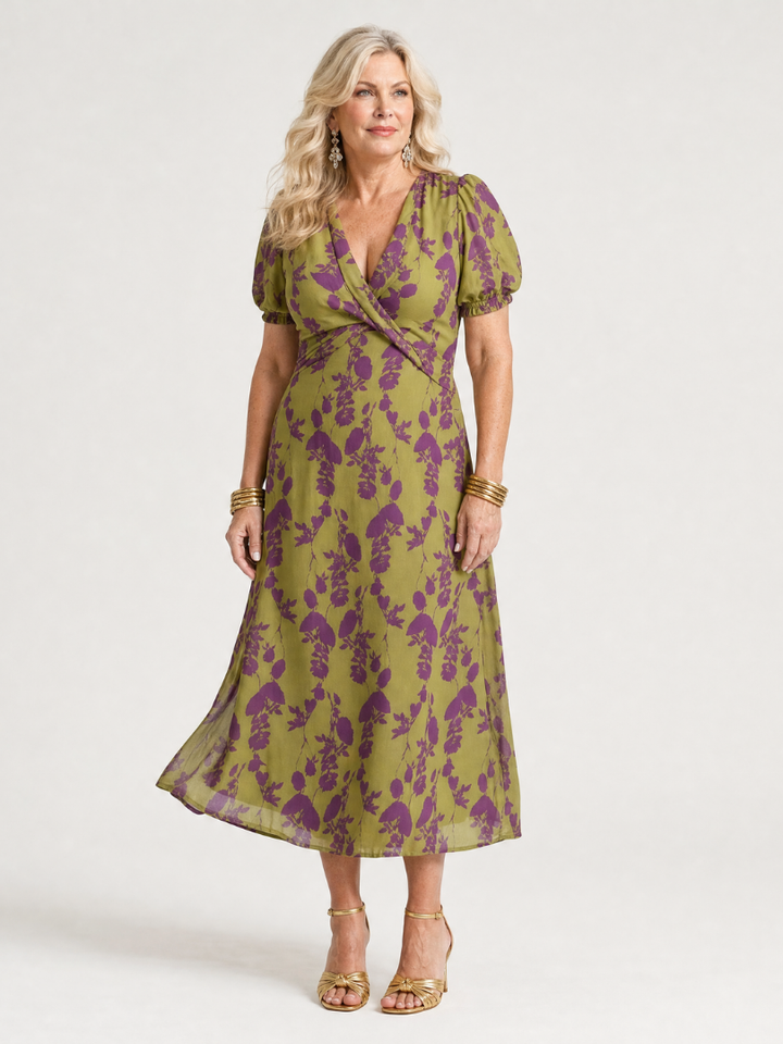 Vervaine | Women's Floral Midi Wrap Dress - Olive Green - Image 6