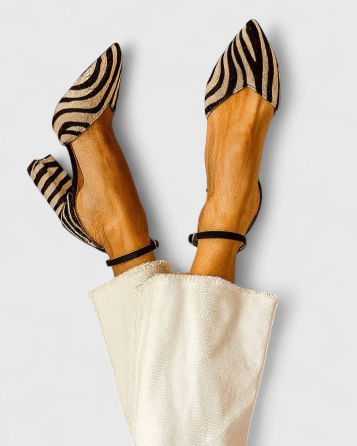 Vervelle | Women's Block Heels Zebra Print Pointed Toe - Striped - Image 1
