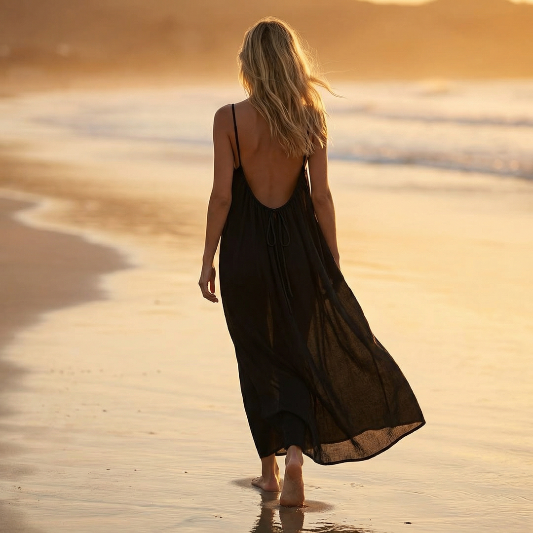 Vesna | Women's Backless Flowy Maxi Dress - Black - Image 4
