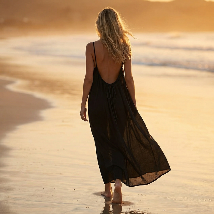 Vesna | Women's Backless Flowy Maxi Dress - Black - Image 4