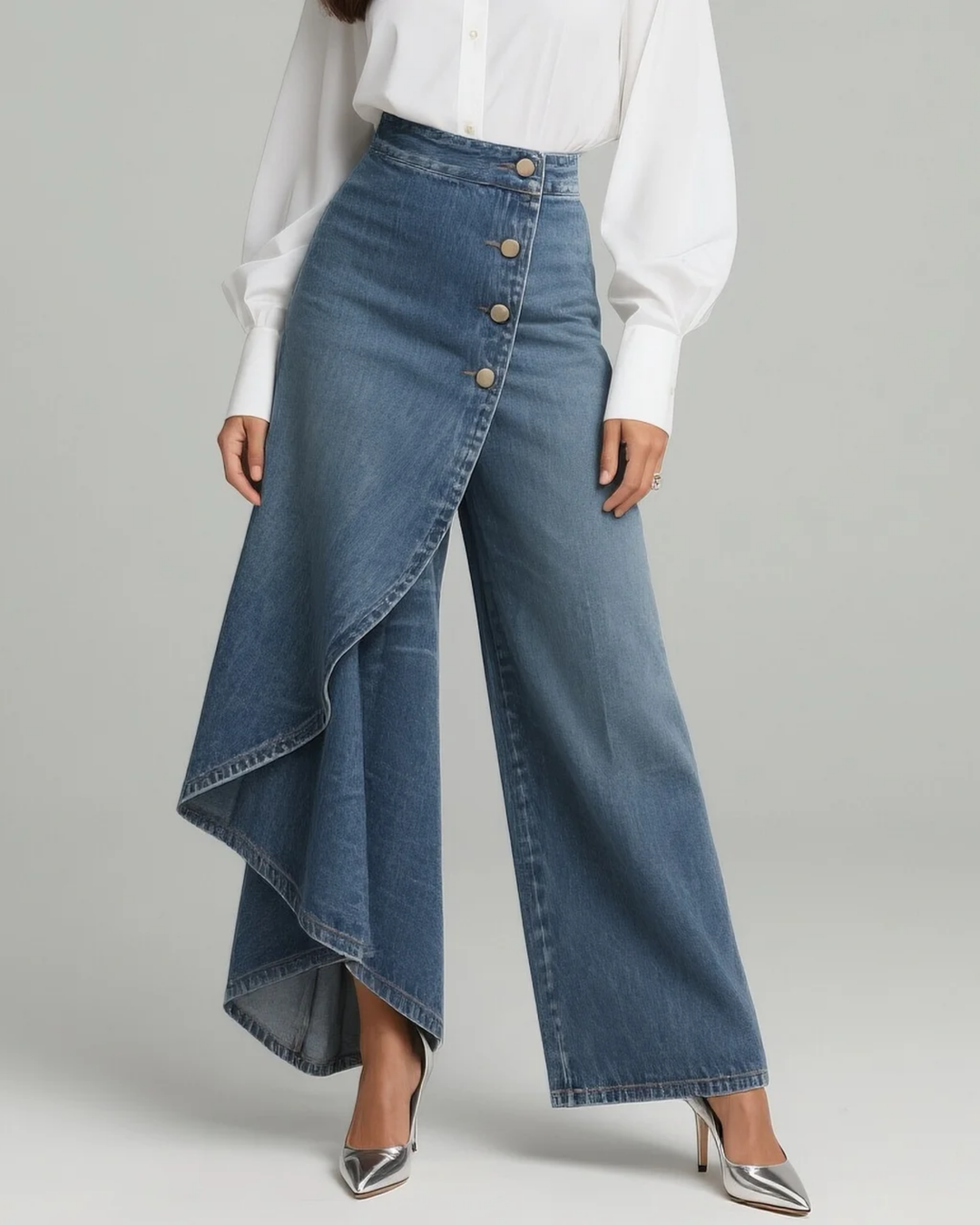 Vesper | Women's Wide Leg Wrap Pants - Blue - Image 1