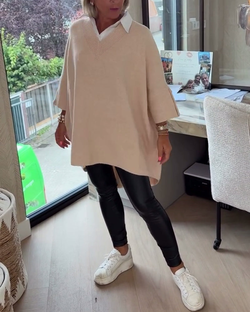 Vesperine | Women's Oversized Long Sleeve Tunic Top - Beige - Image 1