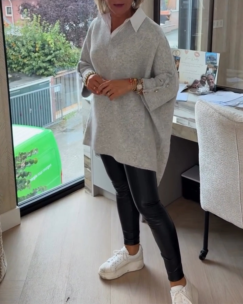 Vesperine | Women's Oversized Long Sleeve Tunic Top - Beige - Image 11