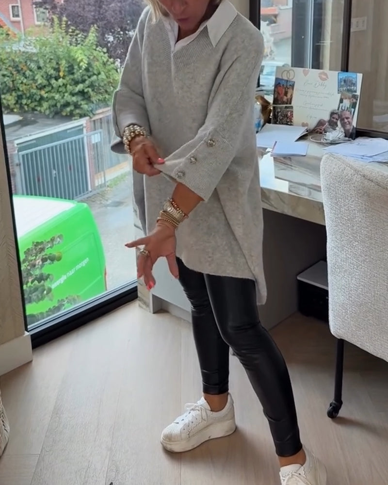 Vesperine | Women's Oversized Long Sleeve Tunic Top - Beige - Image 12