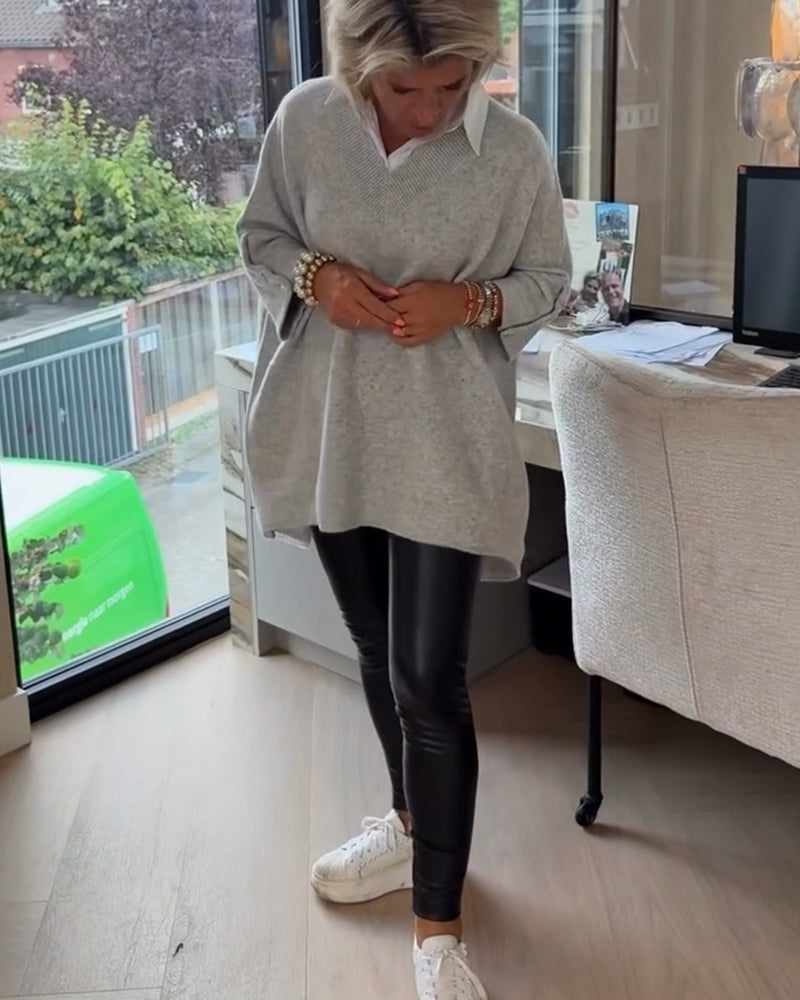 Vesperine | Women's Oversized Long Sleeve Tunic Top - Beige - Image 13
