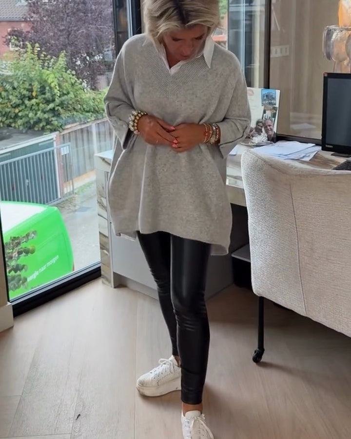 Vesperine | Women's Oversized Long Sleeve Tunic Top - Beige - Image 13