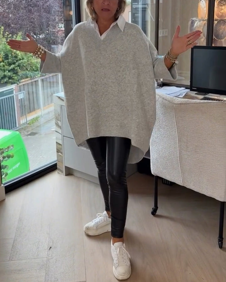 Vesperine | Women's Oversized Long Sleeve Tunic Top - Beige - Image 14