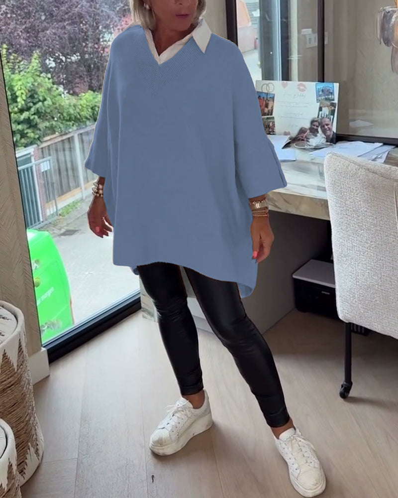 Vesperine | Women's Oversized Long Sleeve Tunic Top - Beige - Image 16