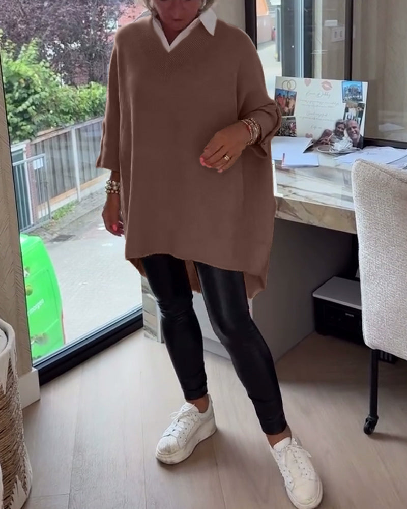 Vesperine | Women's Oversized Long Sleeve Tunic Top - Beige - Image 21