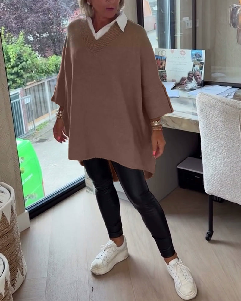 Vesperine | Women's Oversized Long Sleeve Tunic Top - Beige - Image 22
