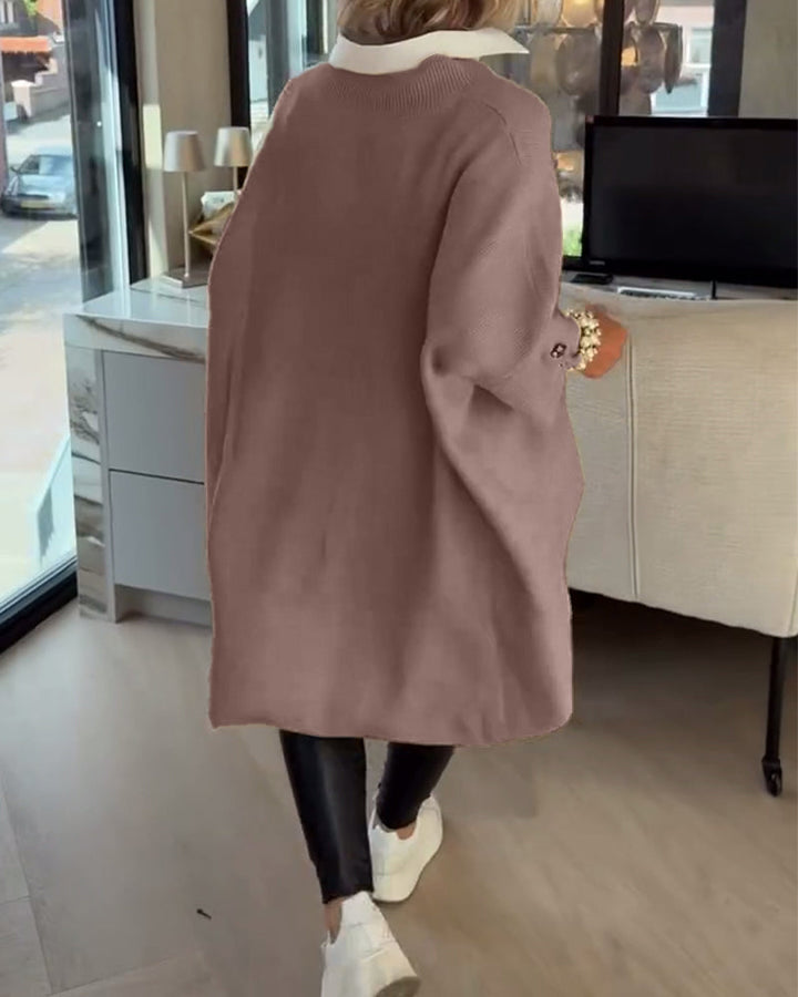 Vesperine | Women's Oversized Long Sleeve Tunic Top - Beige - Image 23