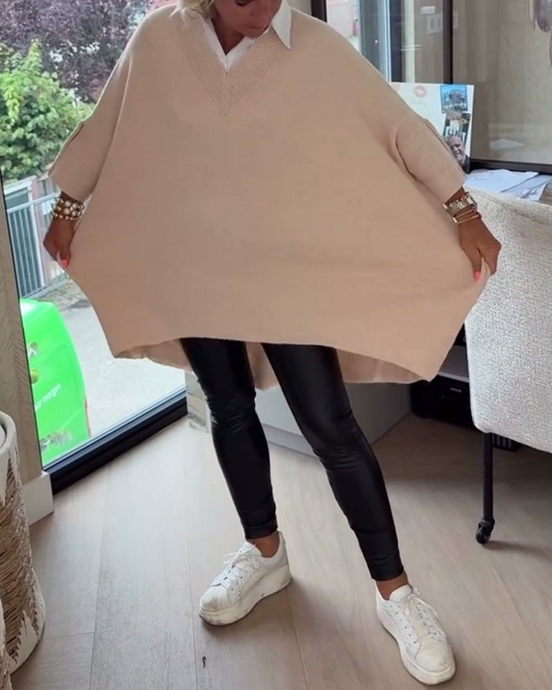 Vesperine | Women's Oversized Long Sleeve Tunic Top - Beige - Image 4