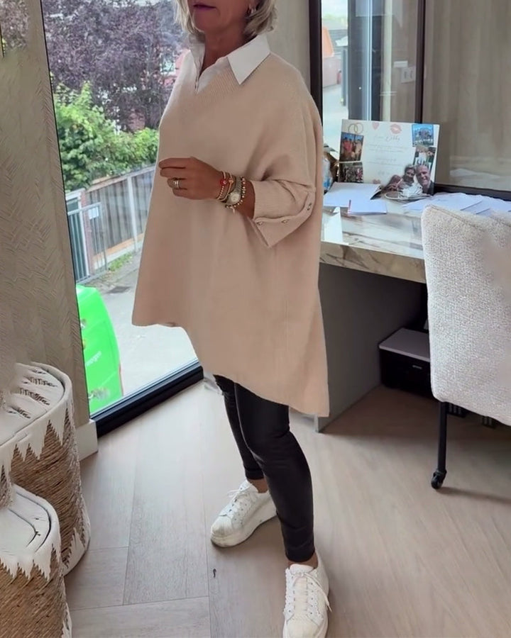 Vesperine | Women's Oversized Long Sleeve Tunic Top - Beige - Image 5