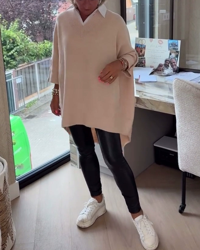 Vesperine | Women's Oversized Long Sleeve Tunic Top - Beige - Image 6