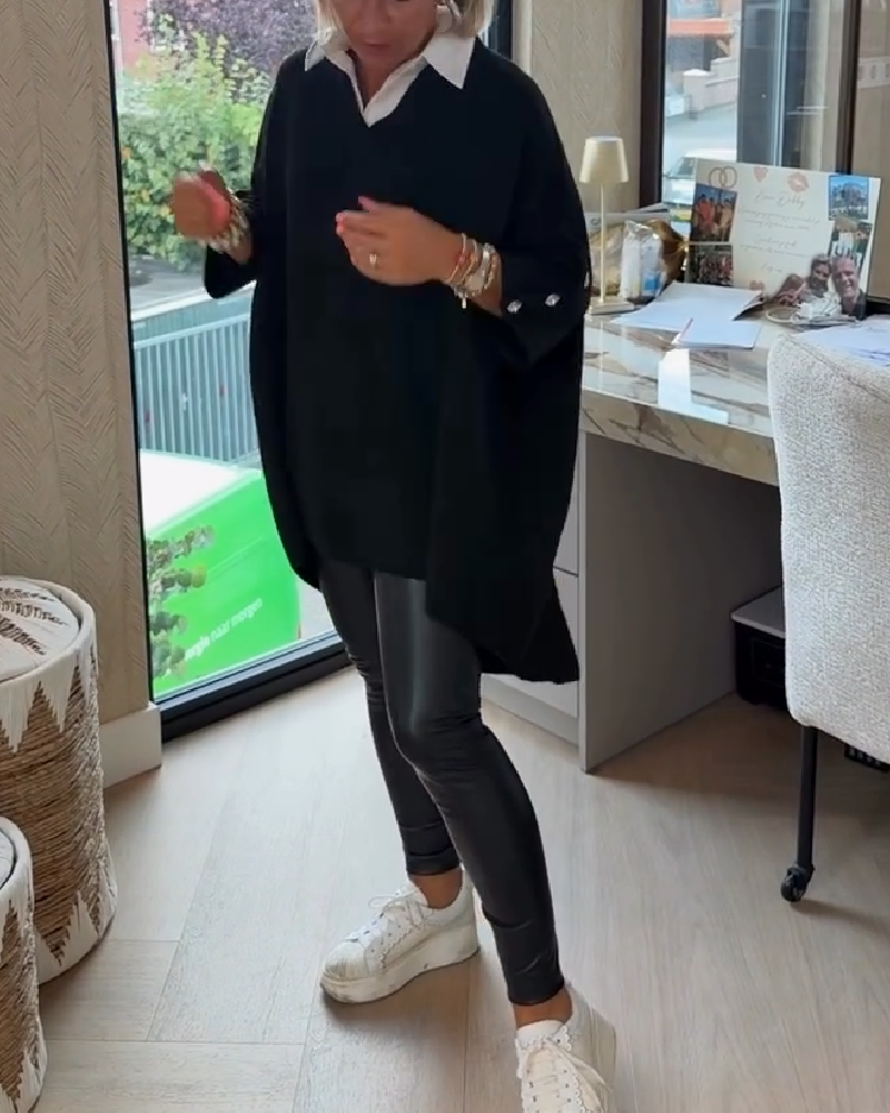 Vesperine | Women's Oversized Long Sleeve Tunic Top - Beige - Image 8