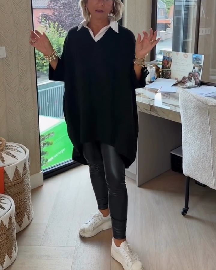Vesperine | Women's Oversized Long Sleeve Tunic Top - Beige - Image 9