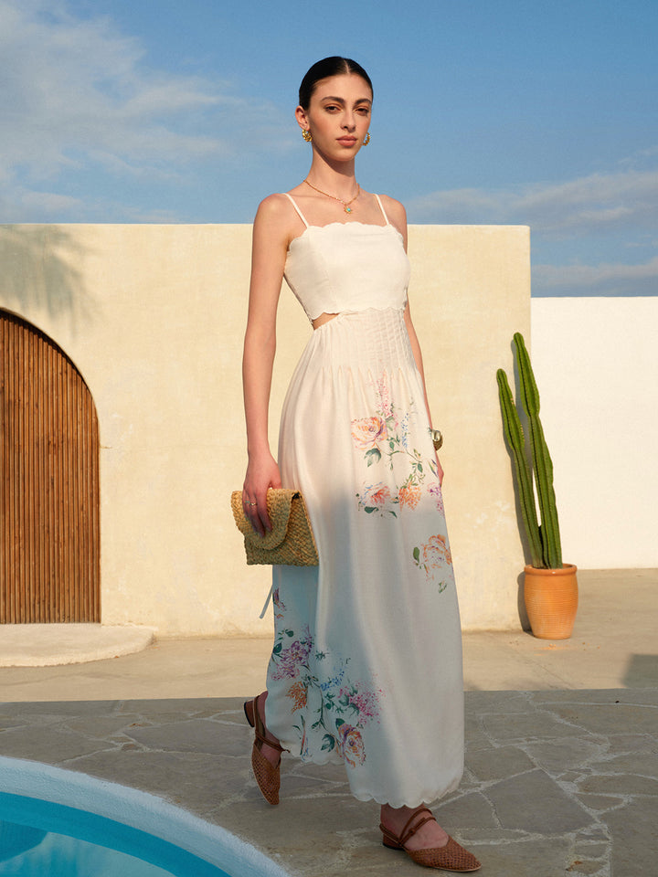 Vespine | Women's Floral Print Cut-Out Maxi Dress - Cream - Image 2