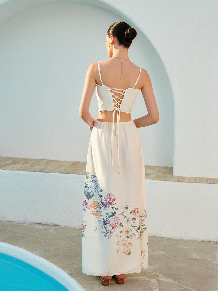 Vespine | Women's Floral Print Cut-Out Maxi Dress - Cream - Image 6