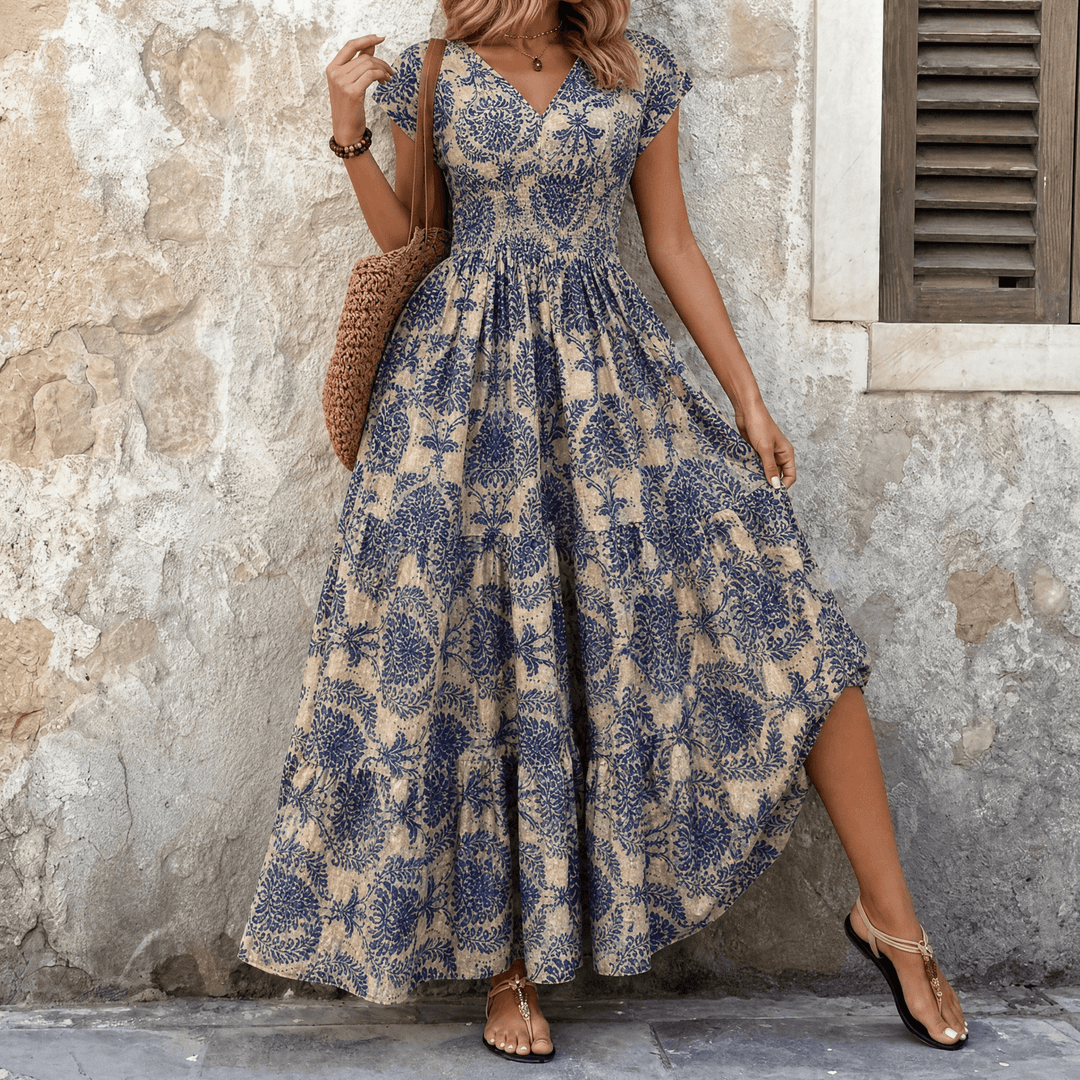 Vevaine | Women's Floral Print Smocked Maxi Dress - Green - Image 12
