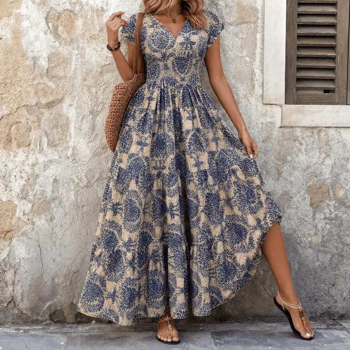 Vevaine | Women's Floral Print Smocked Maxi Dress - Green - Image 12