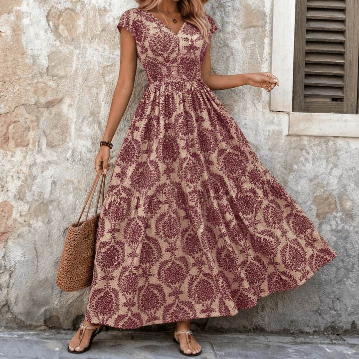Vevaine | Women's Floral Print Smocked Maxi Dress - Green - Image 13