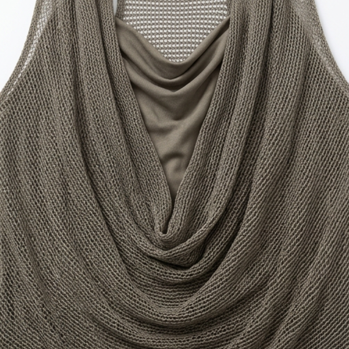 Vexara | Women's Cowl Neck Draped Knit Halter Top - Taupe - Image 9