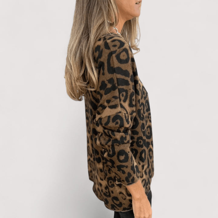 Vexlyn | Women's Leopard Print Long Sleeve Top - Leopard - Image 3
